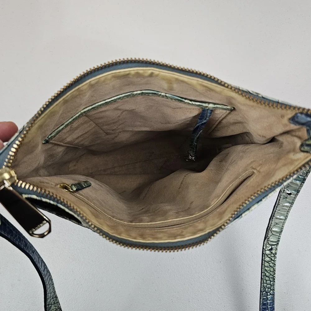 Brahmin Katie Arctic Blue Ombre Croc Melbourne Crossbody Bag Purse w/ Dustbag